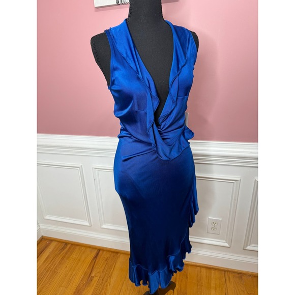 Missoni Viscose Wrap Dress in Royal Blue US Size 8 Cowl Neck Ruffle Asymmetric - Picture 4 of 10